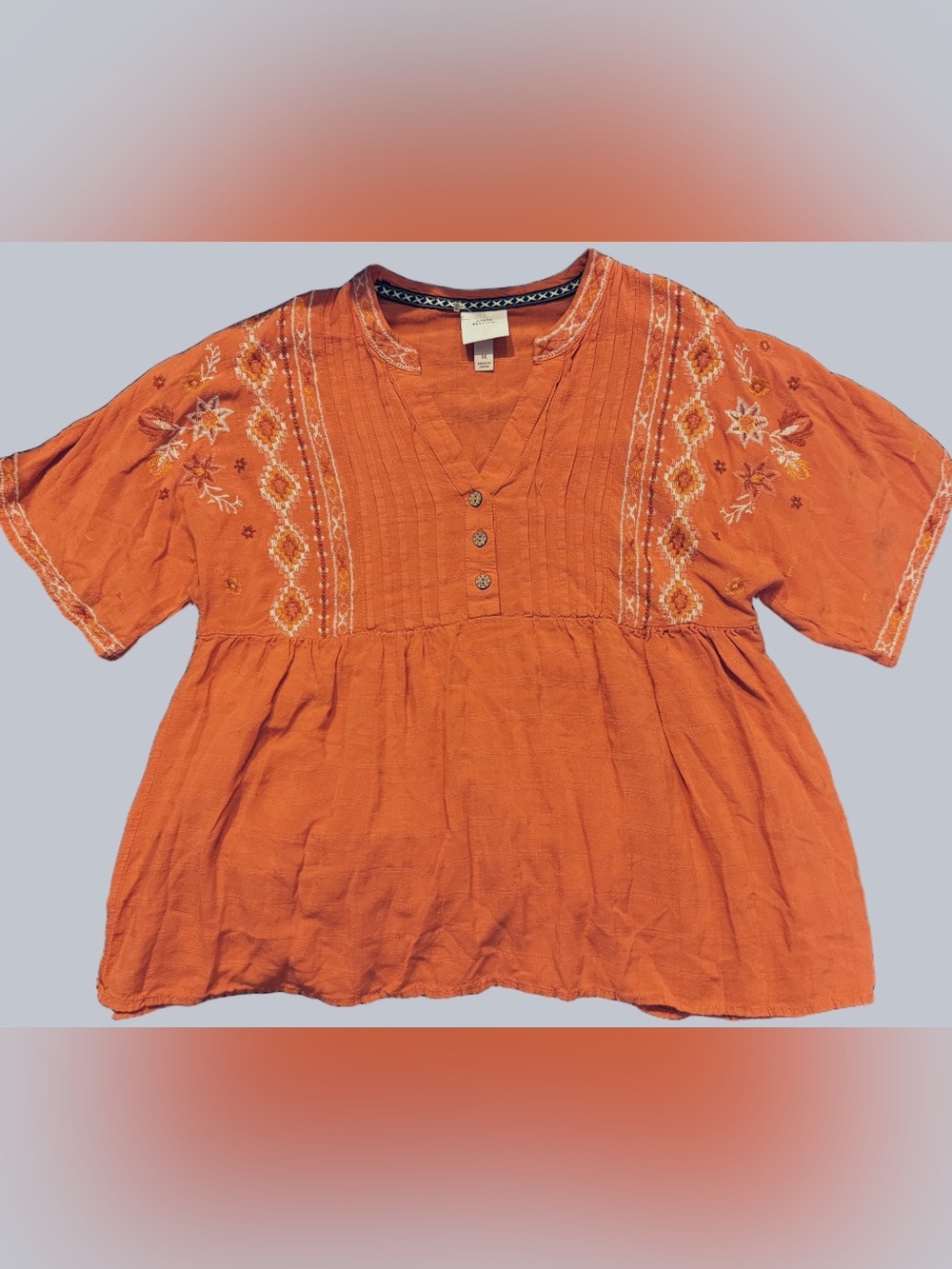 Knox Rose Orange Embroidered Peasant Tunic